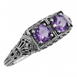 Victorian Style Amethyst Filigree Ring Sterling Silver