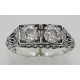 Art Deco Filigree Two Stone CZ Ring - Sterling Silver - FR-699-CZ Art Deco Filigree Two Stone CZ Ring - Sterling Silver - FR-699-CZ