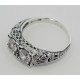 Art Deco Filigree Two Stone CZ Ring - Sterling Silver - FR-699-CZ