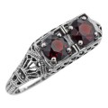 Antique Style Garnet Filigree Ring - Sterling Silver
