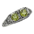 Art Deco Style Green Peridot Gemstone Ring Sterling Silver