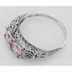 Beautiful Two Stone Pink CZ Filigree Ring - Sterling Silver - FR-699-PINK