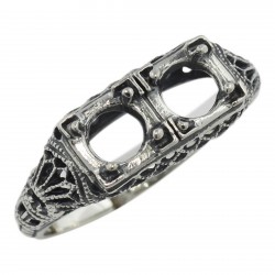 Art Deco Style Semi Mount Filigree Ring - Sterling Silver