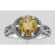 Victorian Style Citrine Solitaire Ring Sapphires Accents - Sterling Silver - FR-70-C