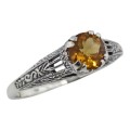 Antique Style Golden Yellow Citrine Solitaire Ring Sterling Silver