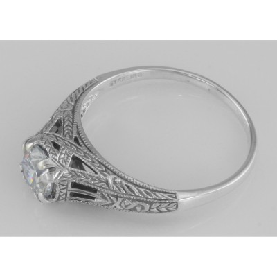 Antique Style CZ Filigree Ring Sterling Silver - FR-701-CZ
