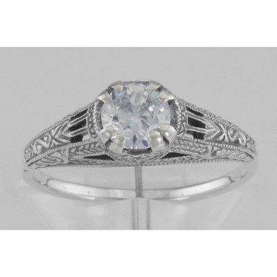 Antique Style CZ Filigree Ring Sterling Silver - FR-701-CZ