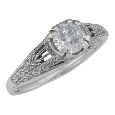 Antique Style CZ Filigree Ring Sterling Silver - FR-701-CZ