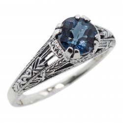 Antique Style London Blue Topaz Filigree Ring Sterling Silver