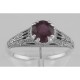 Antique Style Lab Red Ruby Filigree Solitaire Ring - Sterling Silver - FR-701-R