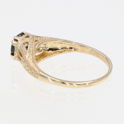 18kt Yellow Gold Natural Blue Sapphire Vintage inspired Antique Style Solitaire Filigree Ring - FR-702-S-YG
