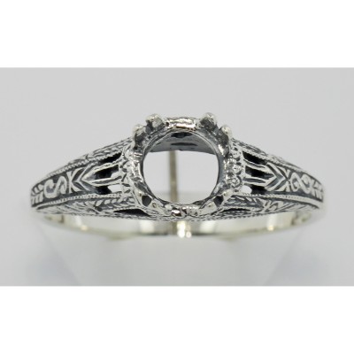 Semi Mount Antique Style Solitaire Filigree Ring Sterling Silver - FR-701-SEMI