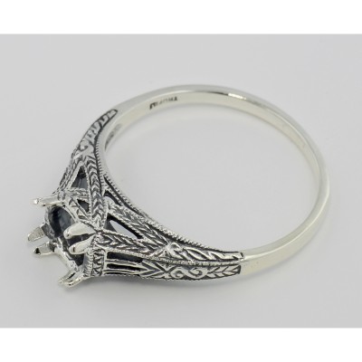 Semi Mount Antique Style Solitaire Filigree Ring Sterling Silver - FR-701-SEMI