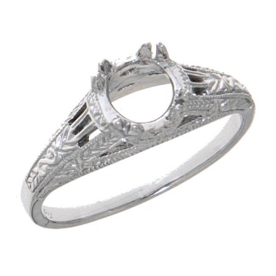 14kt White Gold Semi Mount Antique Style Solitaire Filigree Ring Sterling - FR-701-SEMI-WG