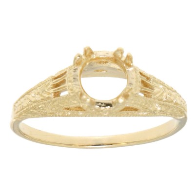 14kt Yellow Gold Semi Mount Antique Style Solitaire Filigree Ring - FR-701-SEMI-YG