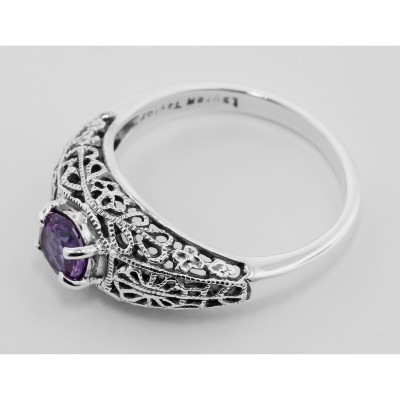 Amethyst Filigree Ring - Sterling Silver - FR-709-AM