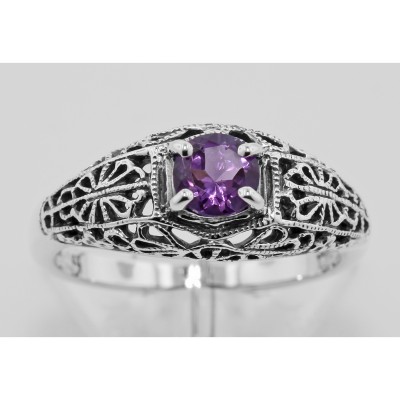 Amethyst Filigree Ring - Sterling Silver - FR-709-AM