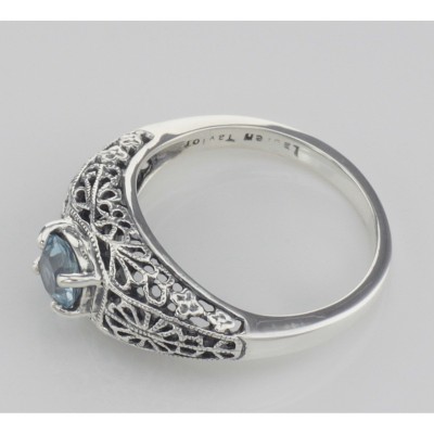 Blue Topaz Fine Filigree Ring - Art Deco Style - Sterling Silver - FR-709-BT