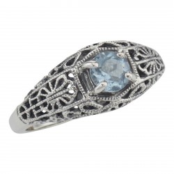Blue Topaz Fine Filigree Ring - Art Deco Style - Sterling Silver
