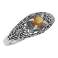 Natural Golden Citrine Filigree Ring - Art Deco Style - Sterling Silver