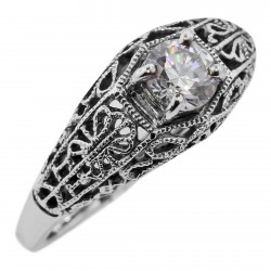 Beautiful White Topaz Solitare Filigree Ring - Sterling Silver
