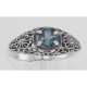 London Blue Topaz Fine Filigree Ring - Art Deco Style - Sterling Silver - FR-709-LBT