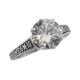 Victorian Style Cubic Zirconia Solitaire Filigree Ring - Sterling Silver - FR-71-CZ