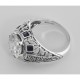 Art Deco Style Sterling Silver Filigree CZ Ring w/ Sapphires - FR-73-CZ