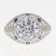Art Deco Style 14kt White Gold Filigree 10 mm Large CZ Ring w/ Diamond & Sapphires Accents - FR-73-CZ-WG