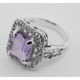 Classic Art Deco Style Amethyst Filigree Ring - Sterling Silver - FR-736-AM