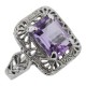 Classic Art Deco Style Amethyst Filigree Ring - Sterling Silver - FR-736-AM