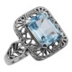 Classic Art Deco Style Blue Topaz Filigree Ring - Sterling Silver - FR-736-BT