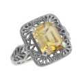 Classic Art Deco Style Golden Citrine Filigree Ring - Sterling Silver