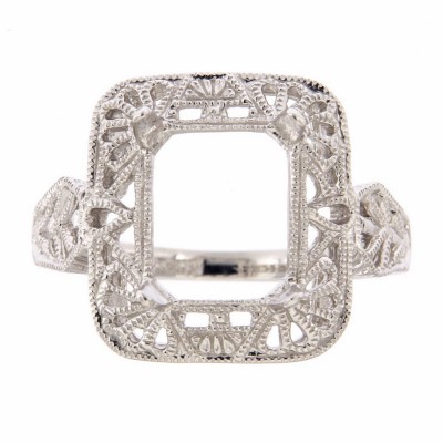 Antique Victorian Style Semi - Mount Ring - 14kt White Gold - FR-736-SEMI-WG