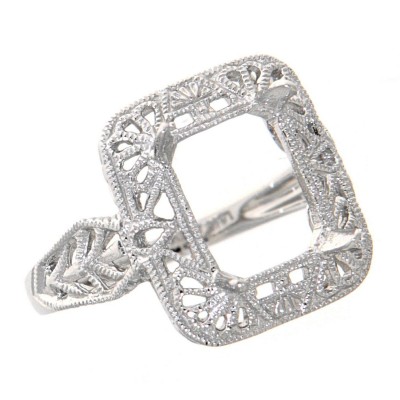 Antique Victorian Style Semi - Mount Ring - 14kt White Gold - FR-736-SEMI-WG