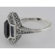 Art Deco Style Black Onyx Sapphire and Diamond Filigree Ring Sterling Silver - FR-744-O-S