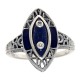 Victorian Style Lapis Lazuli Ring with Diamond Accents - Sterling Silver - FR-746-L