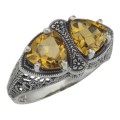 Unique Art Deco Style Citrine Filigree Ring - Sterling Silver