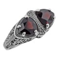 Unique Art Deco Style Trillion Cut Garnet Filigree Ring Sterling Silver