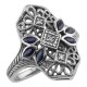Filigree Ring w/ Sapphire 3 Diamonds - Sterling Silver - FR-752