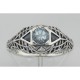 Blue Topaz Filigree Ring w/ Sapphire - Art Deco Style - Sterling Silver - FR-754-BT