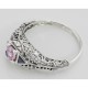 Art Deco Style Pink Cubic Zirconia Filigree Ring w/ Sapphire Sterling Silver - FR-754-PINK