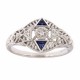 Art Deco Style Filigree Ring Diamonds and Blue Sapphires 14kt White Gold - FR-757-S-WG