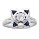 Art Deco Style CZ Filigree Ring w/ Genuine Blue Sapphires 14kt White Gold - FR-759-CZ-WG