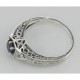 Victorian Style Amethyst Filigree Ring w/ 2 Diamonds - Sterling Silver - FR-761-AM