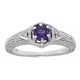 14kt White Gold Victorian Style Amethyst Filigree Ring w/ 2 Diamond Accents - FR-761-AM-WG