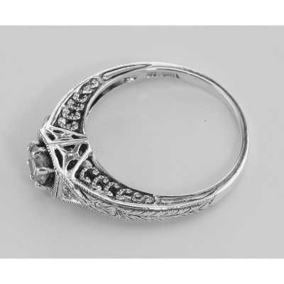 Victorian Style Cubic Zirconia Filigree Ring w/ 2 Diamonds - Sterling Silver - FR-761-CZ
