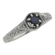 Art Deco Style Blue Sapphire Filigree Ring w/ 2 Diamonds - Sterling Silver - FR-761-S