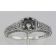 Semi Mount Victorian Style Filigree Ring w/ 2 Diamonds - Sterling Silver - FR-761-SEMI