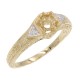 14kt Yellow Gold Semi Mount Ready for a 4.5mm Round Gemstone Victorian Style Filigree Ring w/ 2 Diamonds - FR-761-SEMI-YG